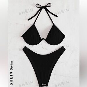 Textured halter push up high cut bikini swimsuit